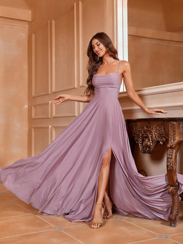 Lace Up Backless Floor Length Formal Dress