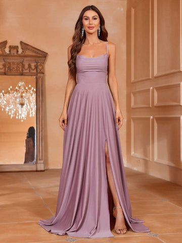 Lace Up Backless Floor Length Formal Dress