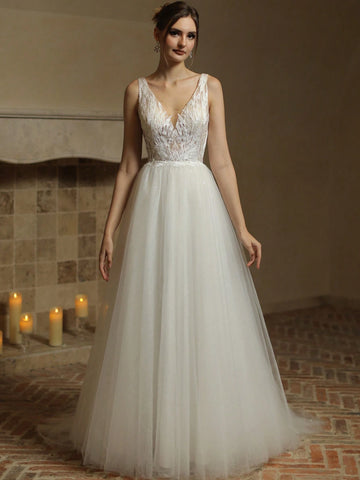 Laces Appliques Tulle Wedding Dresses For A -Line Wedding Gowns