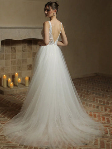 Laces Appliques Tulle Wedding Dresses For A -Line Wedding Gowns