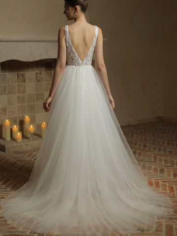 Laces Appliques Tulle Wedding Dresses For A -Line Wedding Gowns