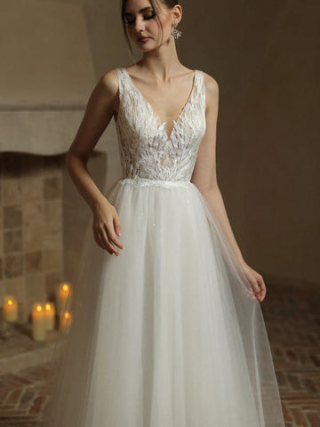 Laces Appliques Tulle Wedding Dresses For A -Line Wedding Gowns