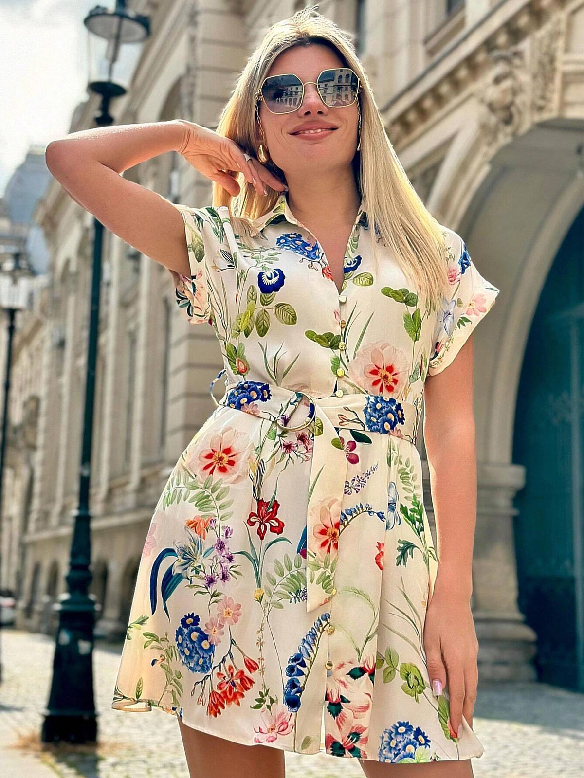 Ladies" Casual Floral Print Satin Texture Dress