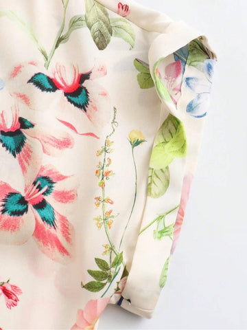 Ladies" Casual Floral Print Satin Texture Dress
