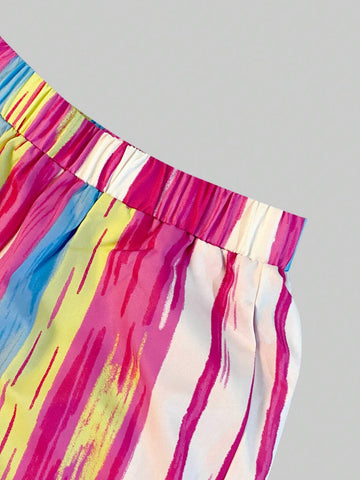 Ladies' Color-Block Striped Batwing Sleeve Shirt And Long Pants Vacation Casual Two-Piece Set