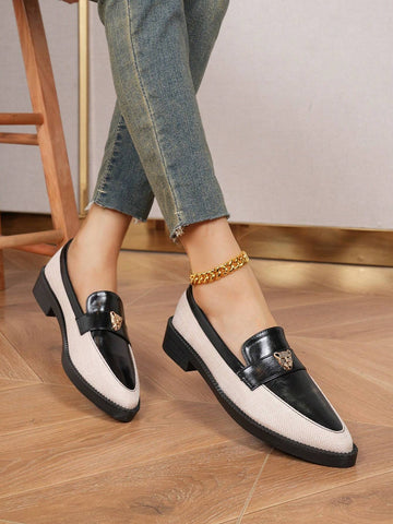 Ladies' Colorblock Pointed Toe Wedge Chelsea Loafers, British Style 2024 New Women's Slip-On Dress Pumps