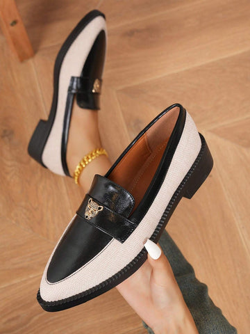 Ladies' Colorblock Pointed Toe Wedge Chelsea Loafers, British Style 2024 New Women's Slip-On Dress Pumps