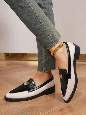 Ladies' Colorblock Pointed Toe Wedge Chelsea Loafers, British Style 2024 New Women's Slip-On Dress Pumps