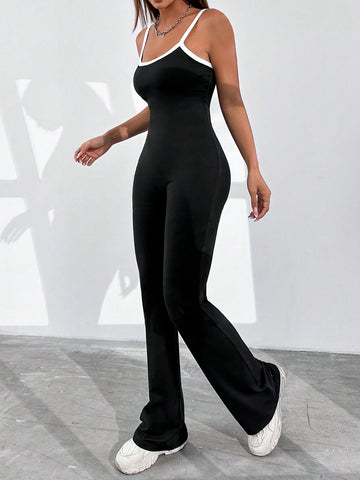 Ladies' Colorblock Spaghetti Strap Flared Jumpsuit