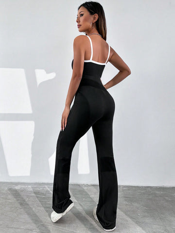 Ladies' Colorblock Spaghetti Strap Flared Jumpsuit