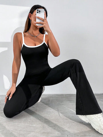 Ladies' Colorblock Spaghetti Strap Flared Jumpsuit
