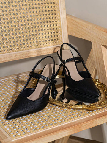 Ladies' Fashionable Pointed Flat End Stiletto Heels Shallow Mouth Sexy Black Pumps