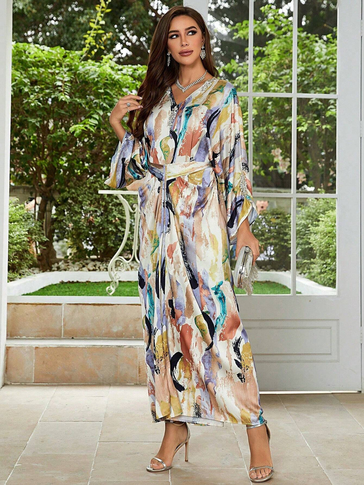 Ladies' Fashionable Vacation Style Rhinestone Decor Printed Dress