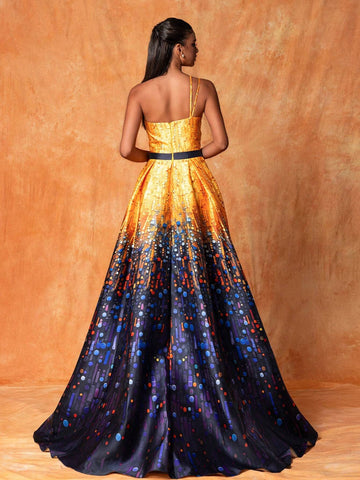 Ladies' Geometric Printed One-Shoulder Hollow-Out Sleeveless Long Evening Dress With Elegant, Cool And Temperament Features