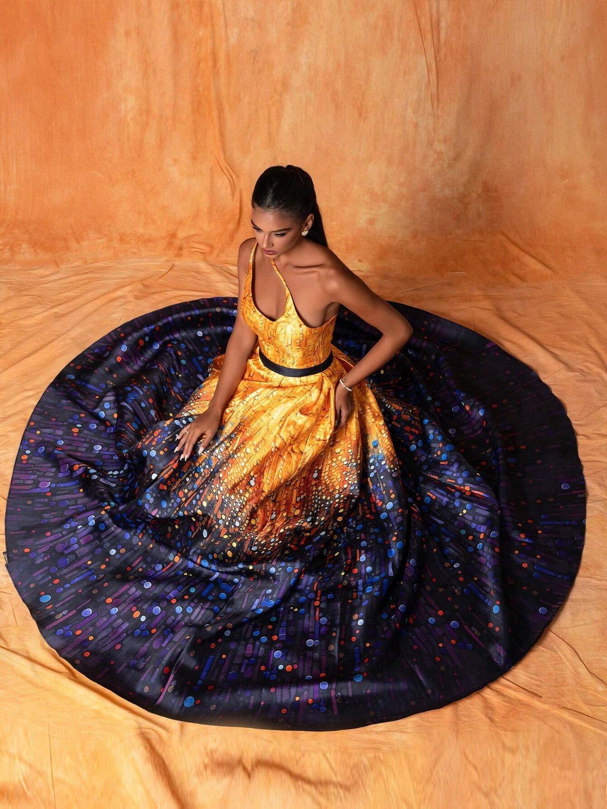 Ladies' Geometric Printed One-Shoulder Hollow-Out Sleeveless Long Evening Dress With Elegant, Cool And Temperament Features