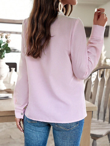 Ladies' Lace Patchwork Vertical Striped Shirt