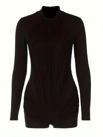 Ladies' Long Sleeve Jumpsuit With Different Material Splicing