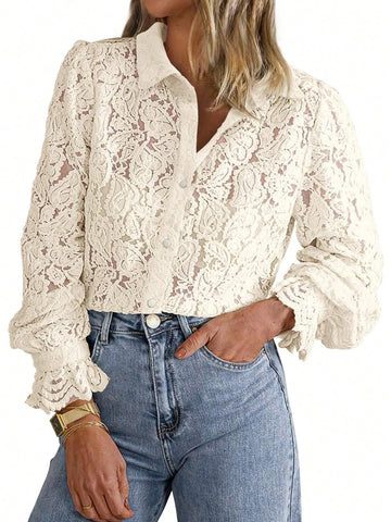Ladies' Long Sleeve Lace Shirt, Autumn Fashion Casual Button-Up Shirt