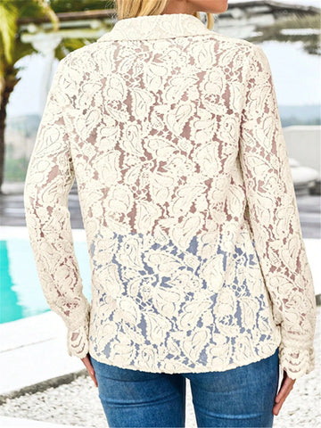 Ladies' Long Sleeve Lace Shirt, Autumn Fashion Casual Button-Up Shirt