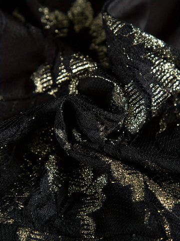 Ladies' Mid Sleeve Lace Patchwork V-Neck Maxi Evening Dress