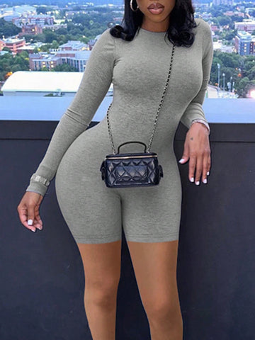 Ladies' Round Neck Long Sleeve Bodysuit Jumpsuit