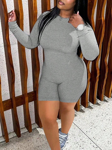 Ladies' Round Neck Long Sleeve Bodysuit Jumpsuit