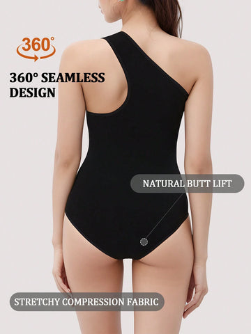 Ladies' Seamless And High Elasticity One Shoulder Body Shaping Bodysuit