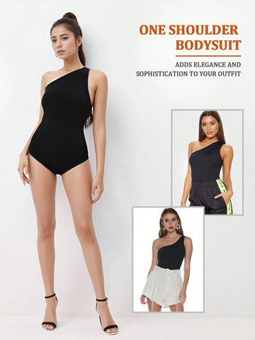 Ladies' Seamless And High Elasticity One Shoulder Body Shaping Bodysuit