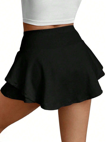 Ladies' Simple Solid Color Daily Matching Sexy Sports Skirt
