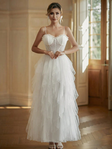 Ladies' Solid-Colored Simple Daily/ Wedding Tulle Skirt With Ruffled Hem