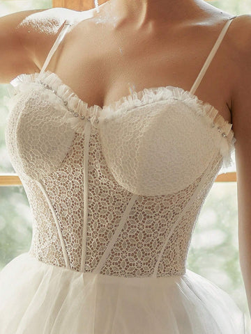 Ladies' Solid-Colored Simple Daily/ Wedding Tulle Skirt With Ruffled Hem