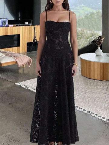 Ladies Solid Color Backless Sleeveless Elegant Cocktail Dress With Spaghetti Straps