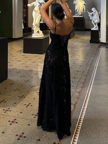 Ladies Solid Color Backless Sleeveless Elegant Cocktail Dress With Spaghetti Straps