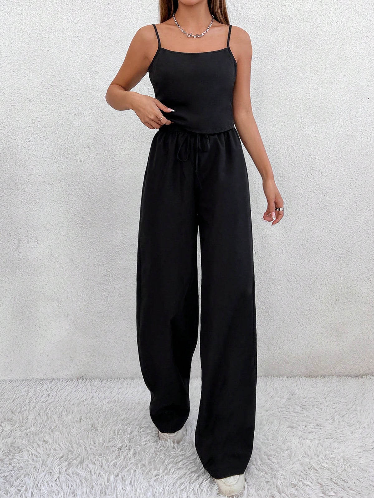 Ladies' Solid Color Camisole And Wide Leg Pants Set