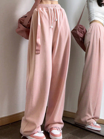 Ladies' Solid Color Drawstring Waist Sweatpants