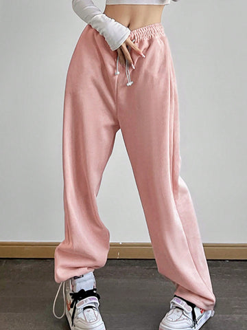 Ladies' Solid Color Drawstring Waist Sweatpants