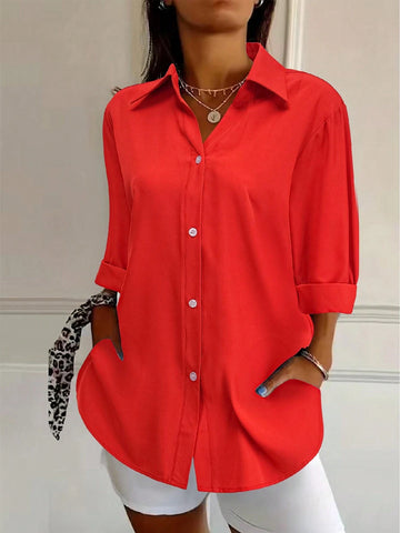 Ladies Solid Color Long Sleeve Single-Breasted Casual Elegant Shirt Dress