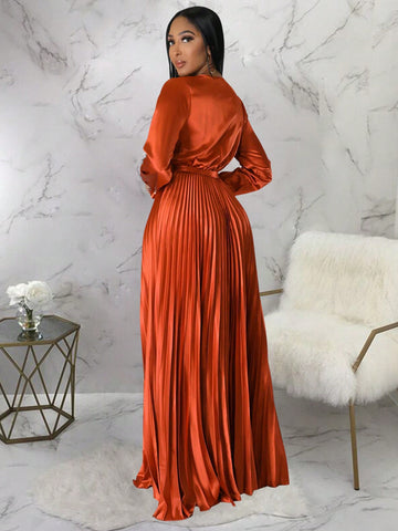 Ladies' Solid Color Pleated Hem Dress
