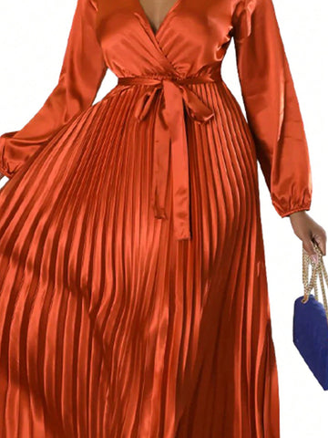 Ladies' Solid Color Pleated Hem Dress