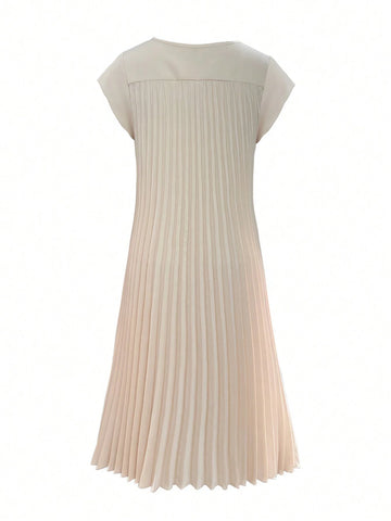 Ladies" Solid Color Pleated Loose Casual Spring/Summer Dress