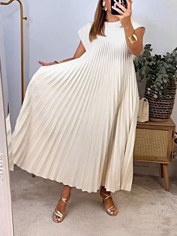 Ladies" Solid Color Pleated Loose Casual Spring/Summer Dress