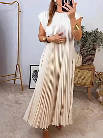 Ladies" Solid Color Pleated Loose Casual Spring/Summer Dress