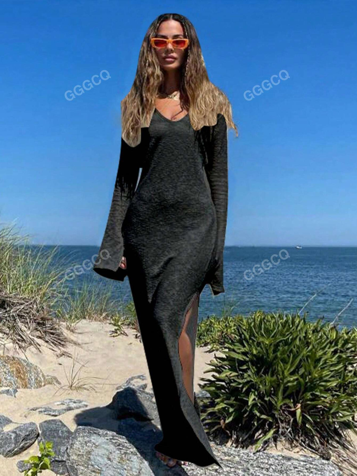 Ladies' Solid Color Side Split Dress