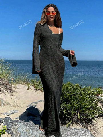 Ladies' Solid Color Side Split Dress