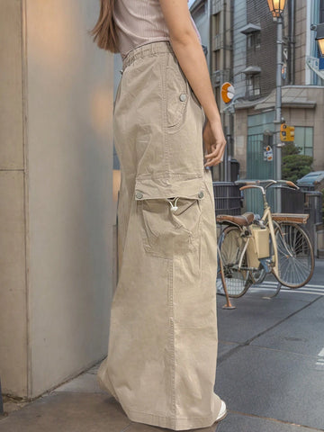 Ladies' Solid Color Simple Daily Maxi Skirt