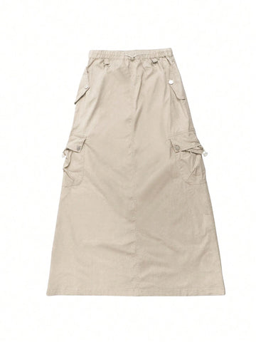 Ladies' Solid Color Simple Daily Maxi Skirt
