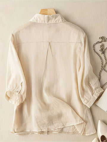 Ladies' Solid Color Simple Daily Wear Embroidered Shirt Top