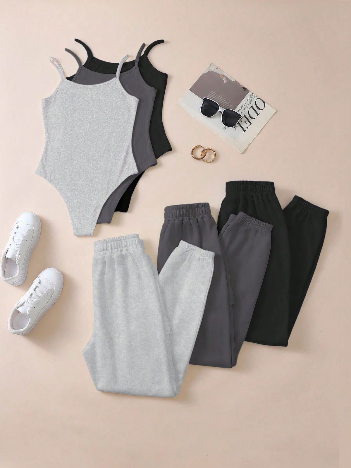 Ladies' Solid Color Sleeveless Jumpsuit And Pant Combo
