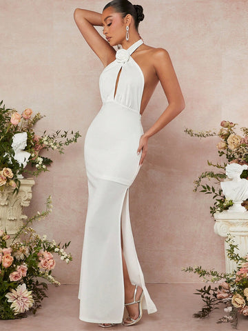 Rosette Cross Halter Split Dress