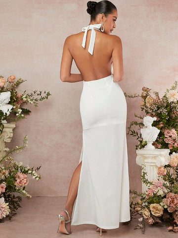 Rosette Cross Halter Split Dress